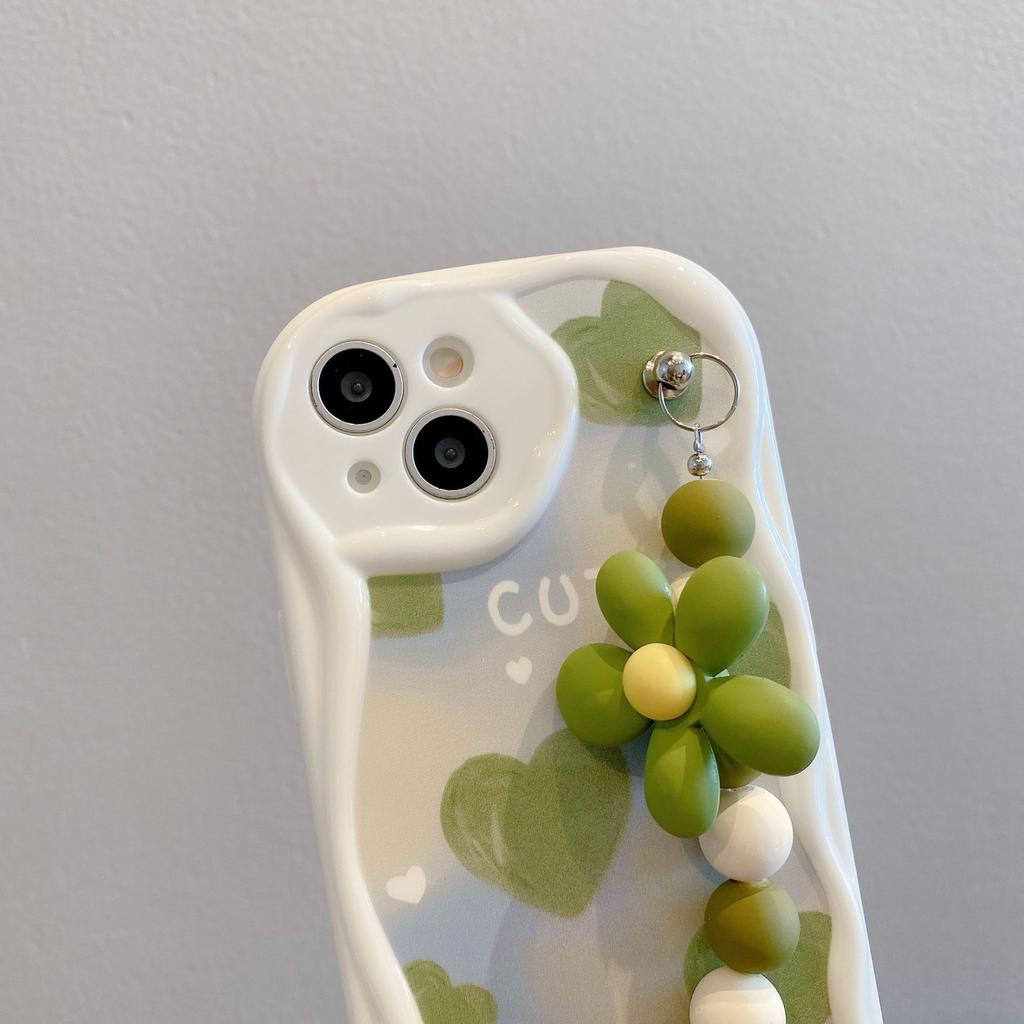 Green Love Suitable for Apple 16 Mobile Phone Case Iphone15promax Three-dimensional Wave 14 Anti Fall 13