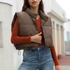 Femmes hiver coton gilet manteau court couleur unie sans manches épaissi rembourré col montant fermeture à glissière coupe-vent résistant au froid dame en plein air