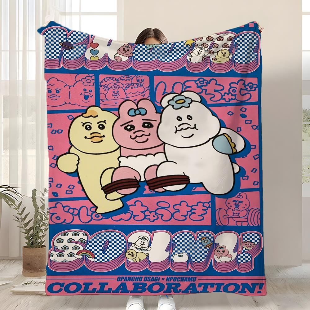 Character Opanchu Usagi Throw Kid-Friendly Flannel Throw Blanket Soft Warm Anti-Static Washable All Season