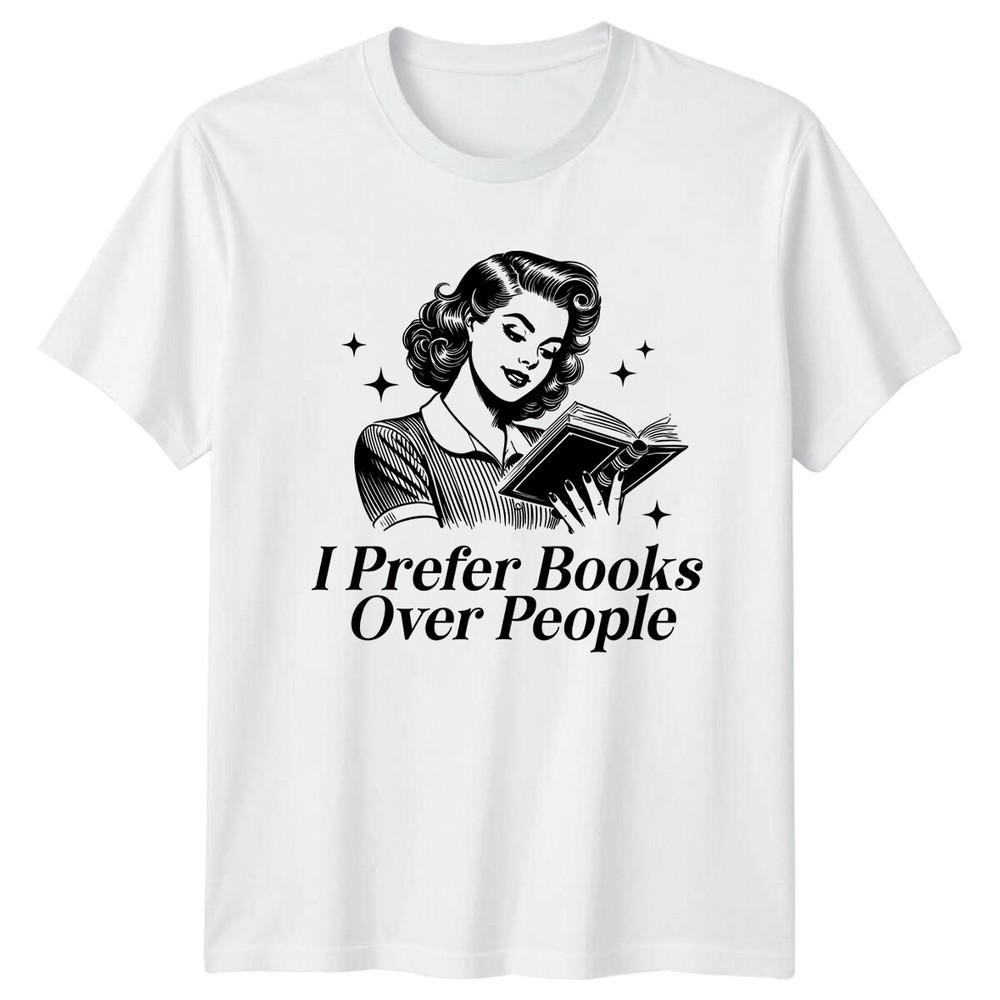 I Prefer Books Over People TShirt Retro Bookworm Reader Gift S