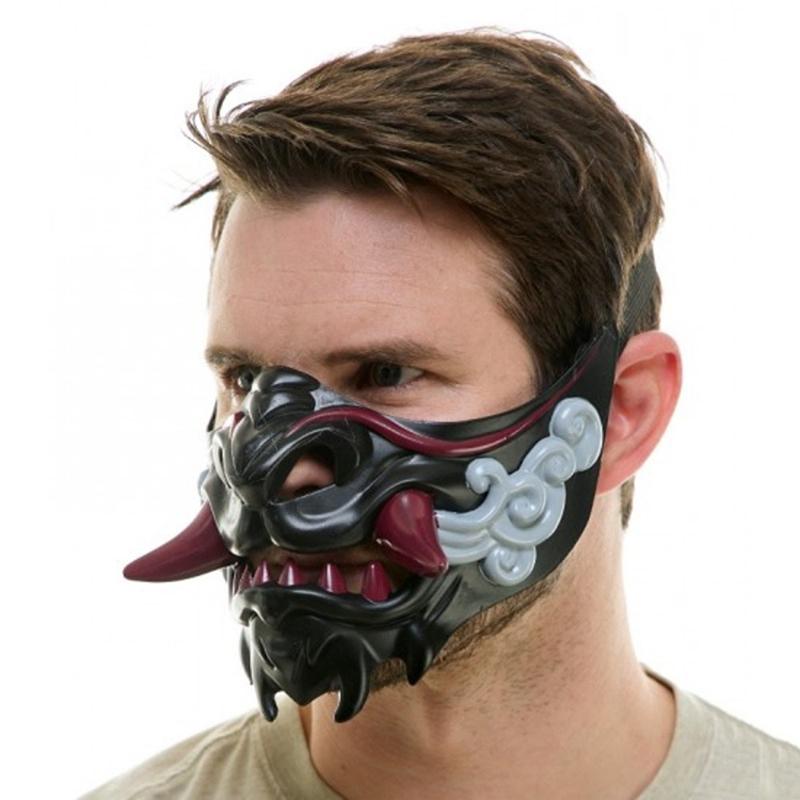 Mască prajnaparamita roșie cu jumătate de față, mască de petrecere a diavolului rău de Halloween, jucărie, mască de samurai, demon, mascarada, accesorii pentru petrecere.