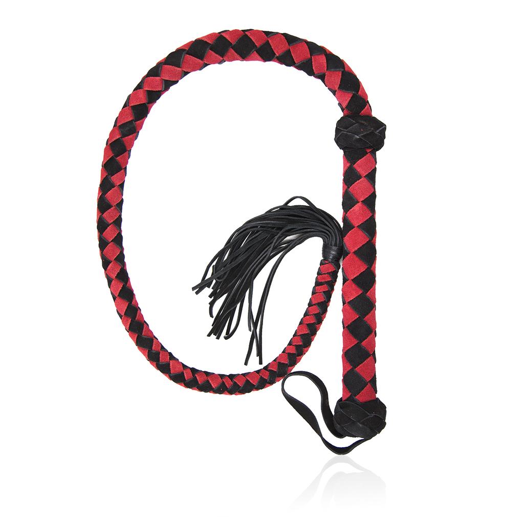 VaHppy Genuine Leather Adult SM Toys Snake Whip 108cm 250g Black/Red Fringed Ponytail Braided Conditioning Spanking