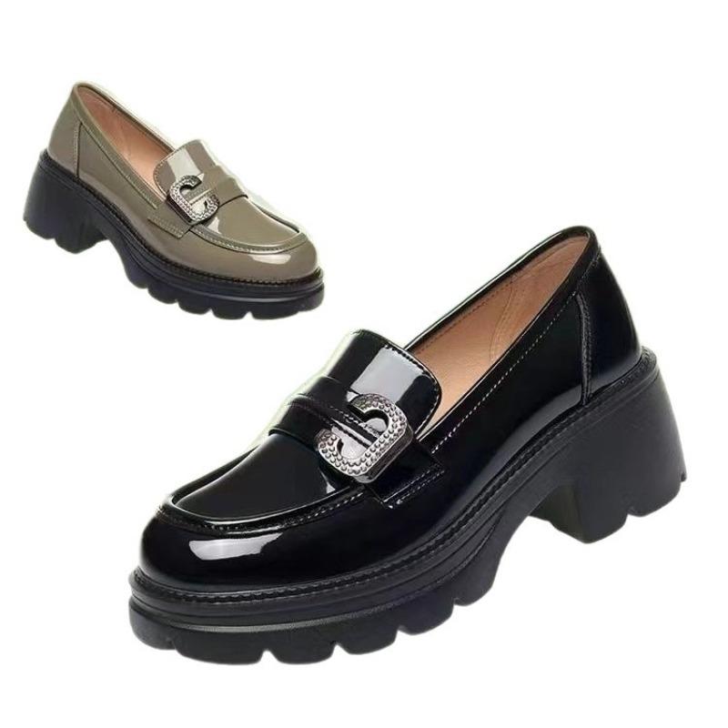 Platform Women's Autumn New Women's Shoes Thick Heel Bright Leather Small Leather Shoes Soft Leather Soft Sole Single Shoes