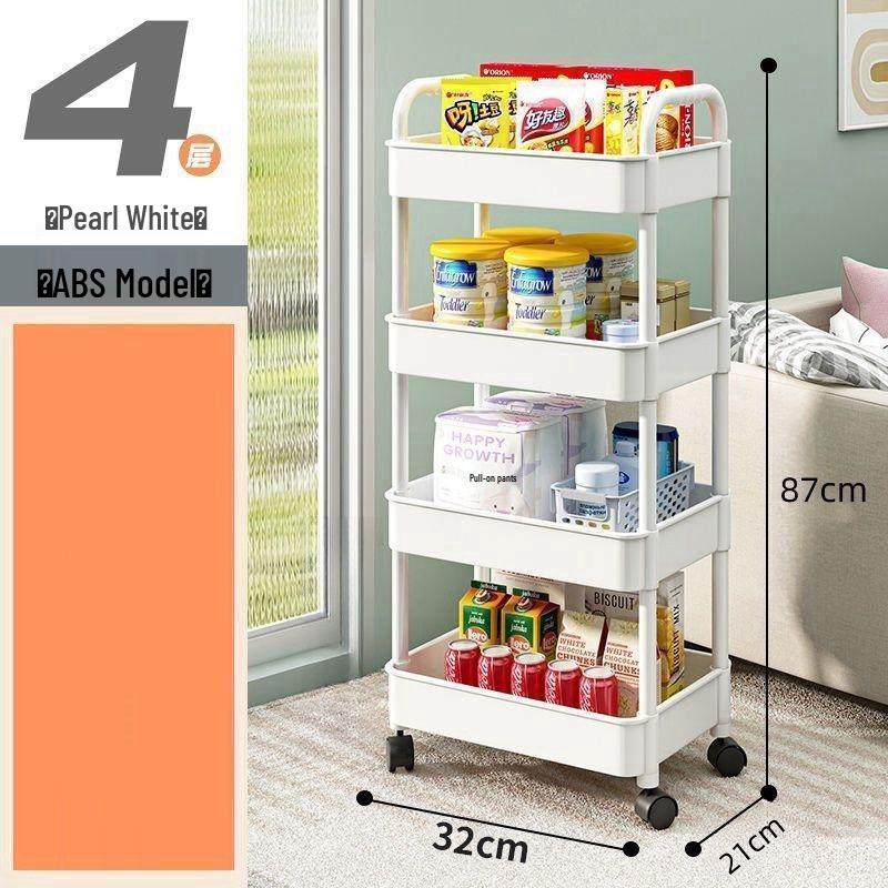 Large Capacity Multi-Layer Snack and Storage Trolley - Movable, Cream Style, Ideal for Dormitory or Bedside Use