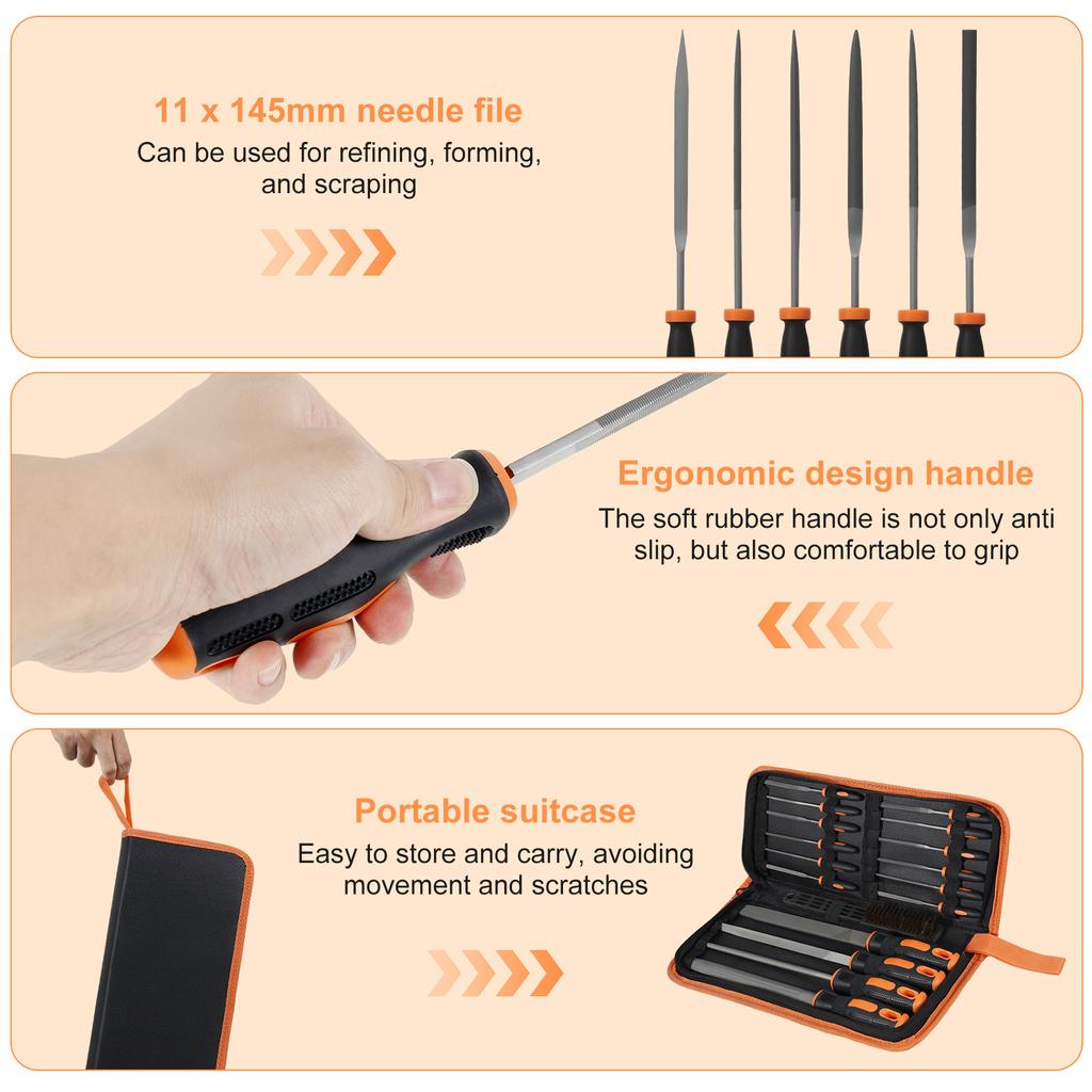 17Pcs Metal File Set 12 Inch Professional High Carbon Steel Files Includes Long and Needle Filing Tools for Wood Glass and Metal