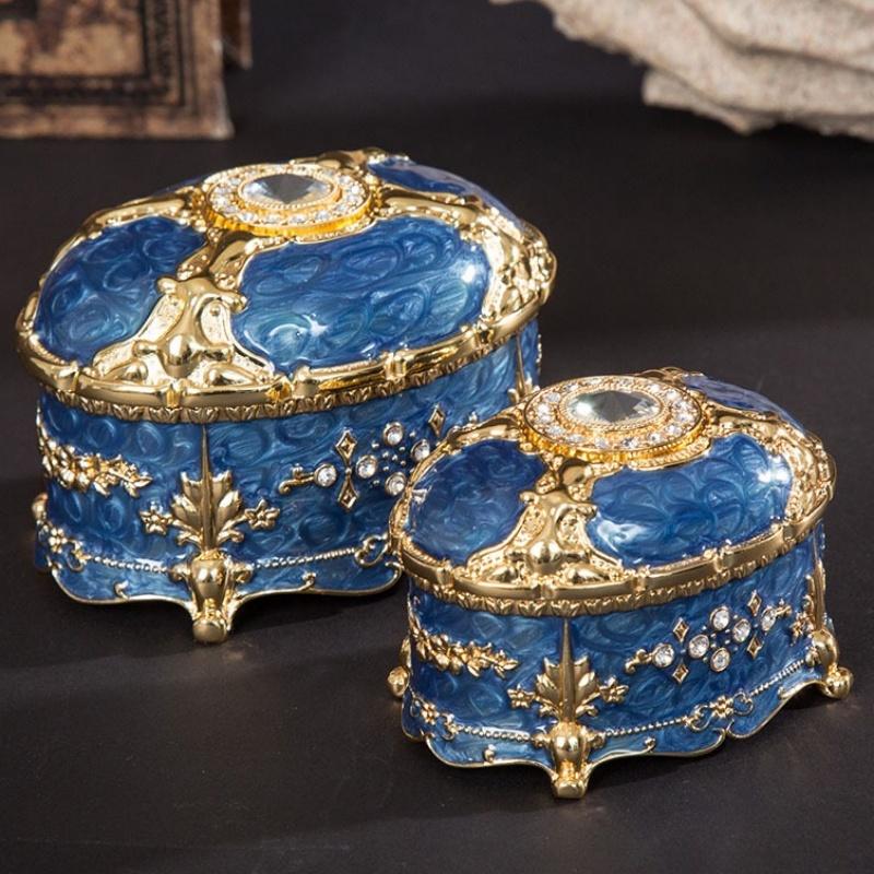 European Style Necklace Storage Box  ,Oval Alloy Large Inlaid Gem Ring Storage Jar Dresser Necklace Organizer Display Case