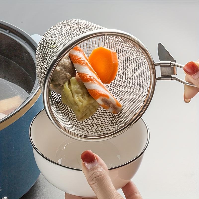 Food Strainers 304 Stainless Steel Colander Household Kitchen  Pot Filter Mesh Sieve Noodle Colander With Hook Artifact