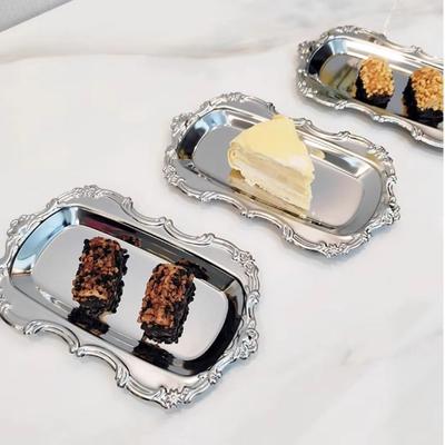 European Style Vintage Embossed Tray Embossed Design Gold/Silver Retro Serving Platter Save Space Stainless Steel