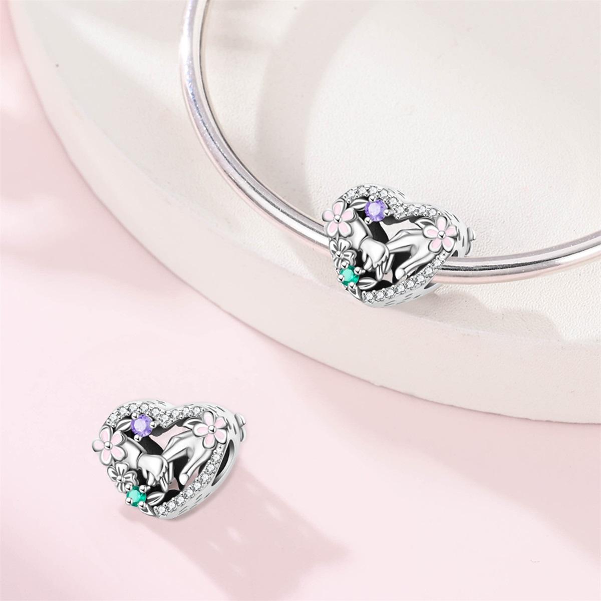 

Charm 925 Silver Pink Flowers Hearts Holding Hands Beads Fit Bracelet Jewelry Making Delicate Gift Diy Accessory