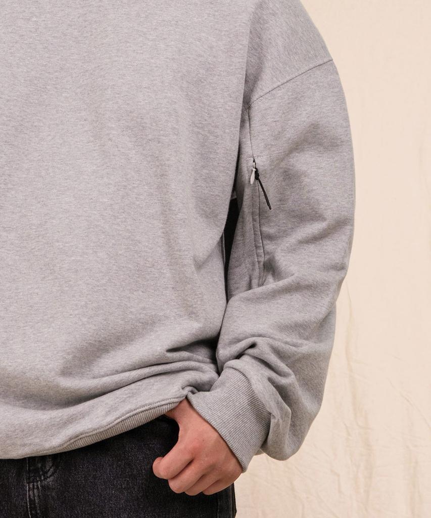 Ellamo Terry Basic Plain Plain Sleeve Point Zipper Oversized Sweatshirt [Gray]