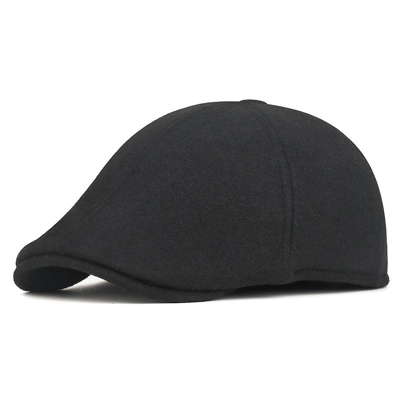 Mens Winter Warm Wool Blend Flat Cap with Ear Flaps Outdoor Hat