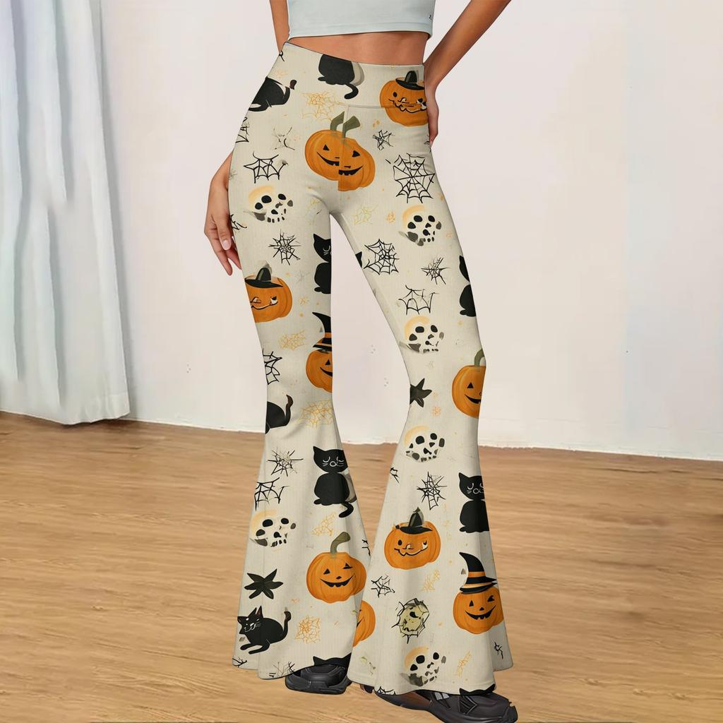 Women's Casual Halloween Print Flared Yoga Pants High Waist Stretchy Comfortable Fit Lightweight Fabric for Everyday Wear