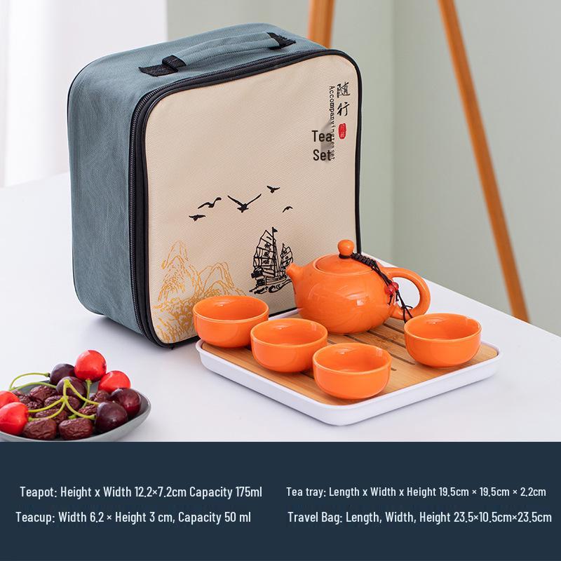 Portable Ceramic Tea Set with Tray - Custom Engraved Anniversary Gift