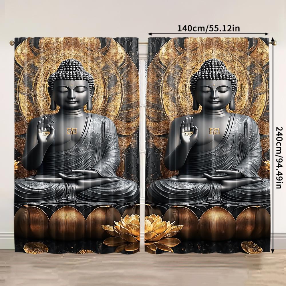 2pcs, 2D flat Window Treatment Curtains figure of the Buddha Blackout Polyester Birthday Party Use for Party Decor bedroom decor