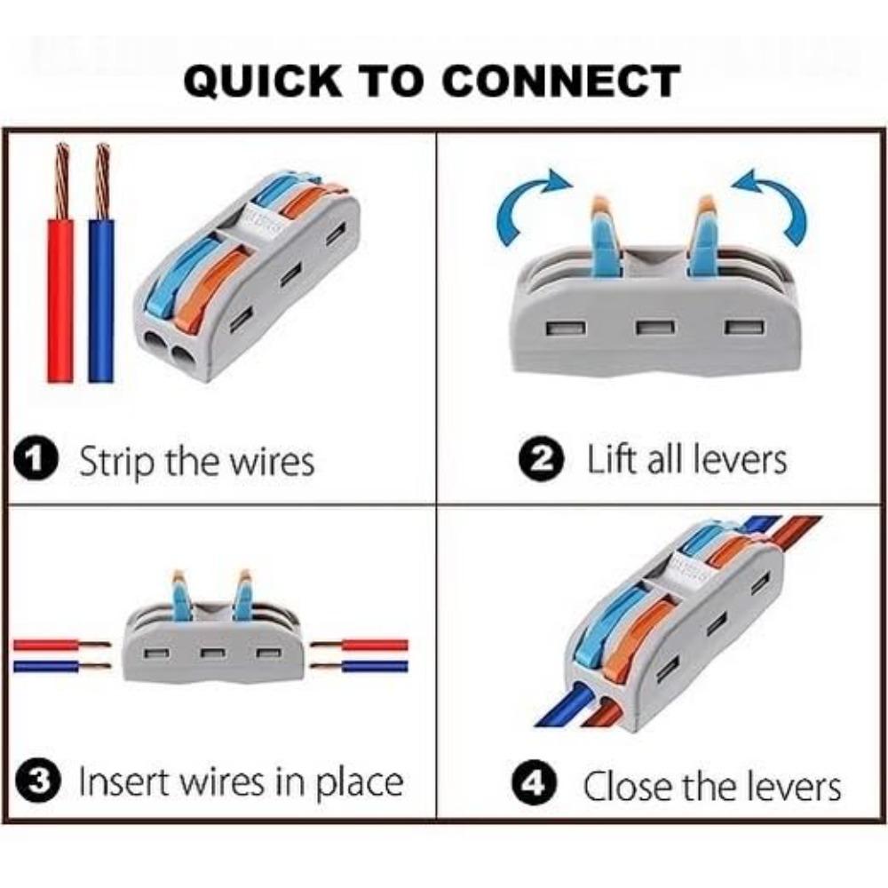 50Pcs Compact Wire Conductor Terminal Blocks Quick Terminal Conductor Lever Wire Connector Electric Cable Quick Wiring Connector 2 In–2 Out