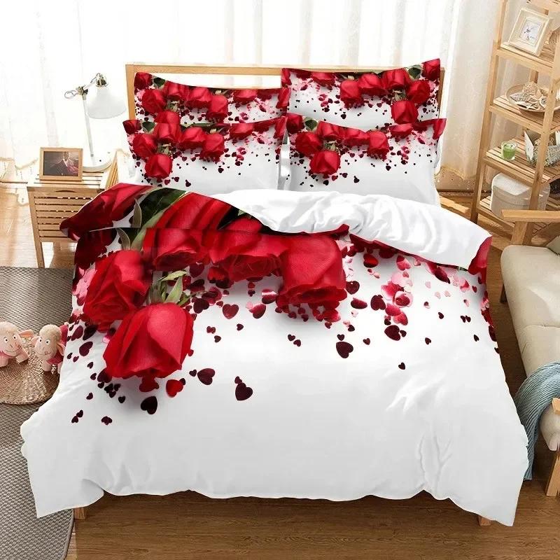 New Rose Flower Rose Funny Adult Women Gifts Rose Valentine's Day Comfortable Duvet Quilt Cover Pillowcase Bedding Set Children