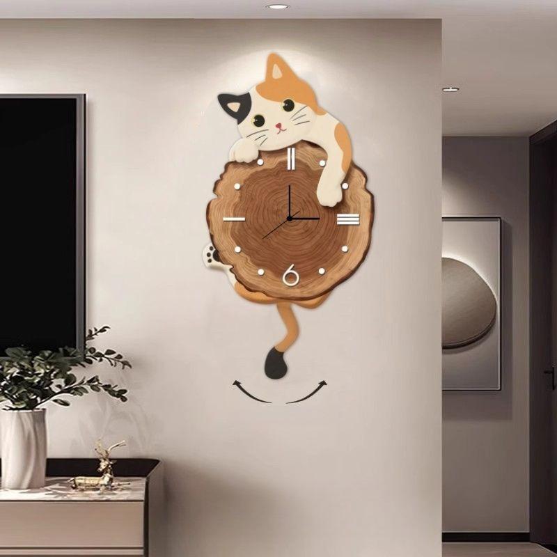 Cat Wall Hanging Clock Cartoon Wall-mounted Clock Creative Cute Wall Clocks for Kids Room Decoration Accessories for Bedroom