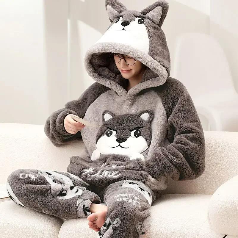 Herbst Winter Homewear Coral Fleece Herren Pyjamas Dickes Fell Flanell Cartoon Männliche Loungewear Sets Plus-Size Loungewear Anzug Pyjamas