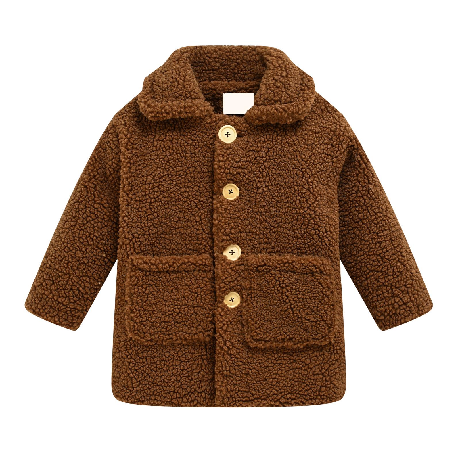 

Детская куртка из овечьей шерсти - Карман, Длинный рукав, Теплое пальто 140 кофейный