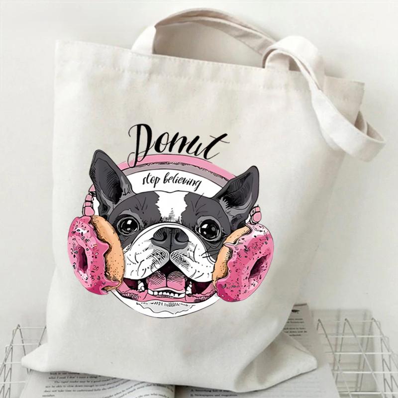 Cartoon Beagle Dog Print Canvas Tote Bag Fashion Animal Shoulder Shopping Bag for Men Women Teens