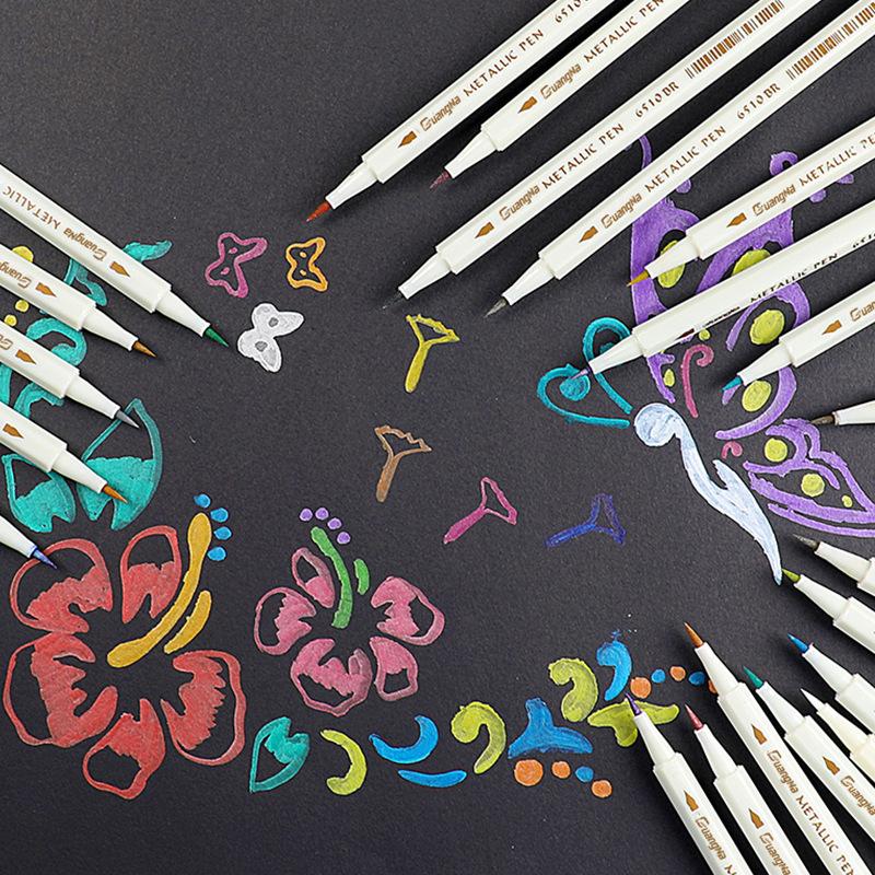 GuangNa 10/30 Colors Metallic Markers Fine Point Metallic Marker Calligraphy Brush Pens for Scrapbooking Crafts Art Rock Egg