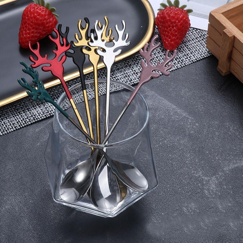 Tableware Stirring Spoon Christmas Deer Head Christmas Spoons Xmas Antlers Tea Scoop Coffee Scoops