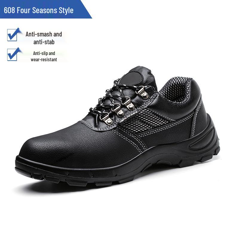 Cowhide Steel Toe Safety Shoes: Anti-Smash, Puncture, Acid & Alkali Resistant, Wear-Resistant, Solid Sole for Construction Work