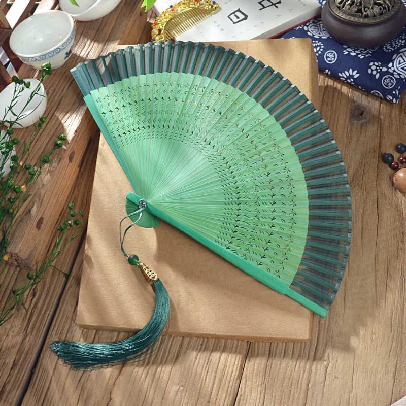 Vintage Antique Folding Fan Bamboo Ribs Carved Hollow Women Gilr Hanfu Cheongsam Performance Dance Fan Summer Portable Hand Fan