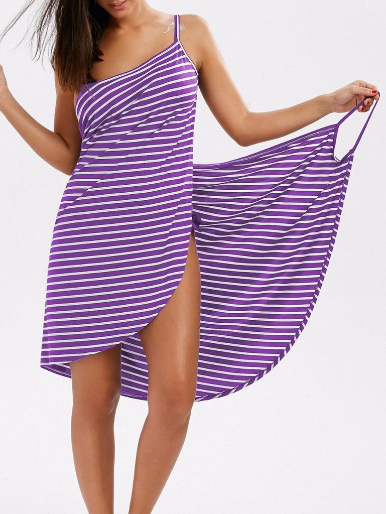 European & American Striped Sexy Beach Wrap Sling Holiday Dress