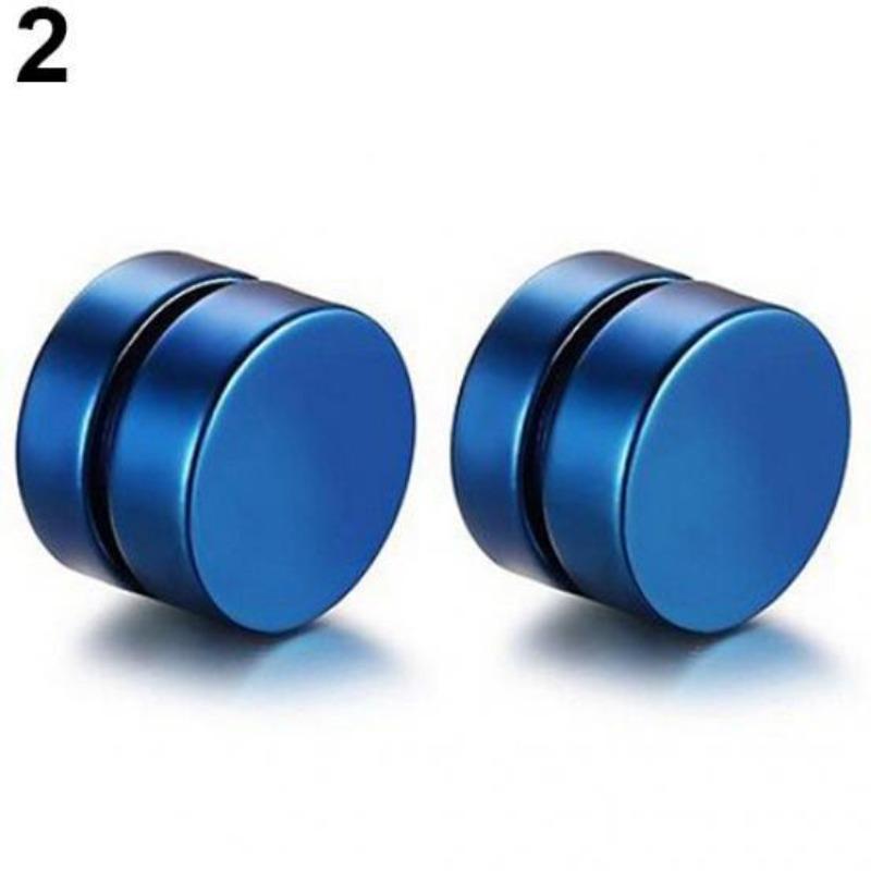 Men Fashion Round Stainless Steel Magnetic Clip On No Piercing Ear Stud Earrings