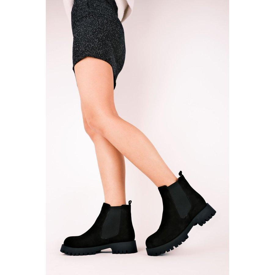 Cizme casual Chelsea de damă, din piele de căprioară, cu talpă groasă