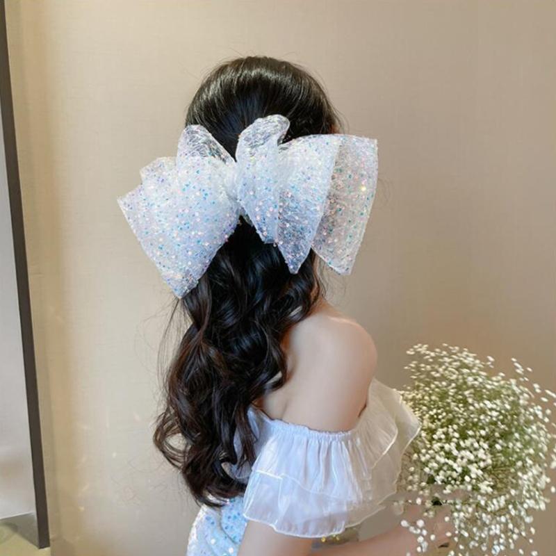 Cute Style Sequins Bowknot Shape Hair Claw Summer Hair Accessories for Women High Ponytail Party Anti-Slip Hairpins