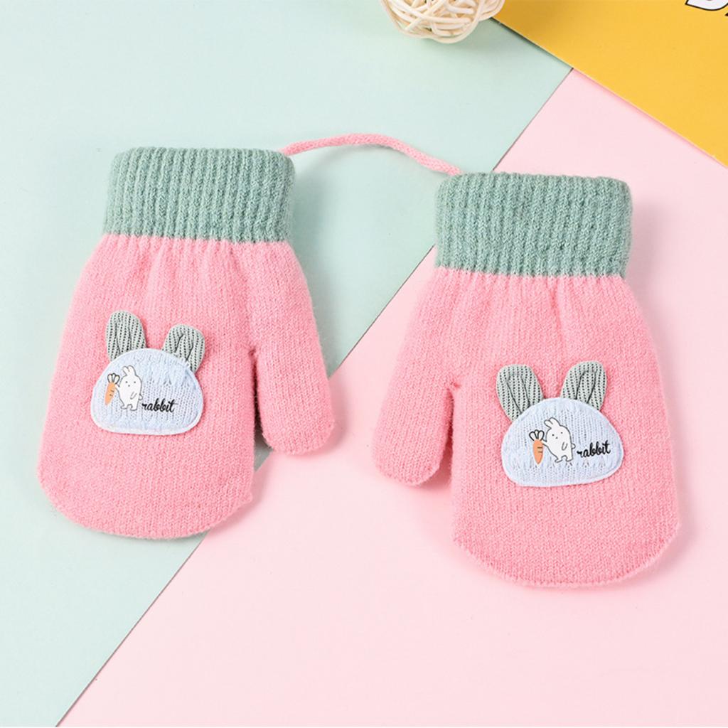 Baby Warm Gloves Plus Fleece Cold-proof Gloves Lanyard Gloves