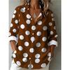 Beautiful long-sleeved shirt for women with retro caramel polka dot print, suitable for daily commuting