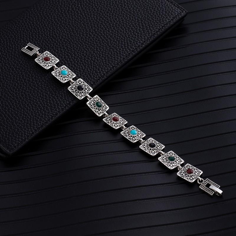 Vintage Western Geometric Bracelet Women'S Premium Ethnic Style Emerald Bracelet Elegant Flower Bracelet Jewelry