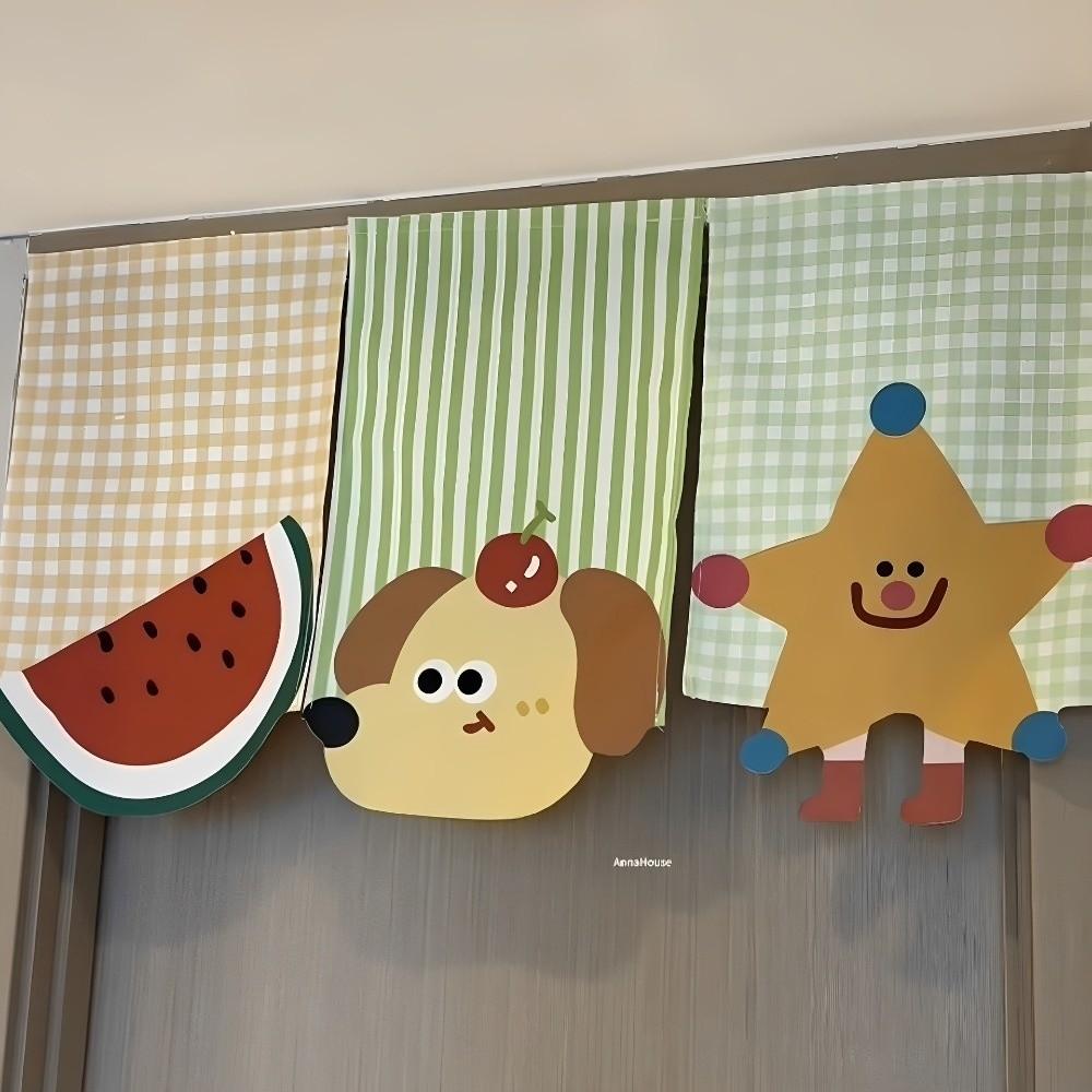 Partition Half-Curtain Magic Sticker Kitchen Partition Curtain Cartoon Door Curtain  Space Divider