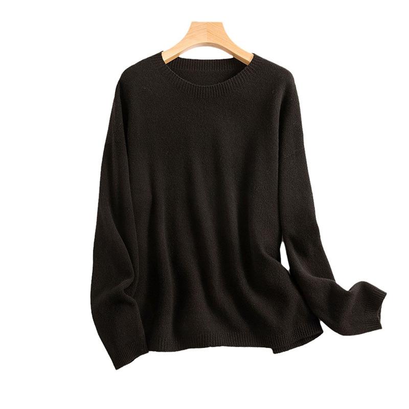 

Soft and waxy 0 All wool round neck loose and thin knitted sweater women s lazy sweater autumn seamless wool sweater M