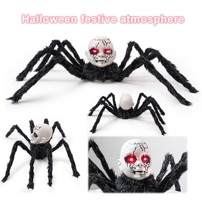 Halloween Puppengesicht Spinnen-Ornament Geräuschaktivierte Halloween Behaarte Spinne für Innen Außen Hof Spukhaus Party Veranda