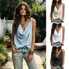 Women Vest Tops V-Neck Sleeveless Loose Fit Camisole with Pleated Party Wear Front Asymmetrical Collar Metallic Detail Ruffled Tank Date Night