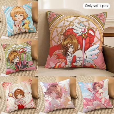Anime CCardcaptor SSakura Pink Cushion Cover Silky Short Plush Invisible Zipper Dustproof Sofa Pillow Case For Home Decor