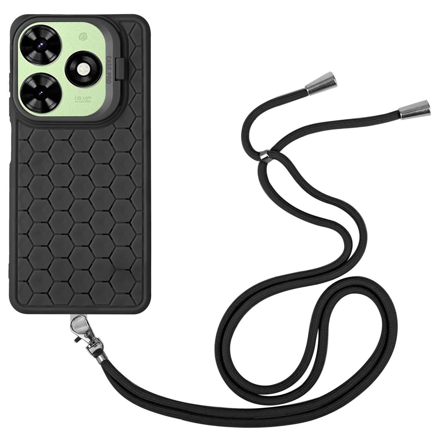 

For Infinix Smart 8 4G TPU Case Kickstand Heat Dissipation Phone Cover with Lanyard Black
