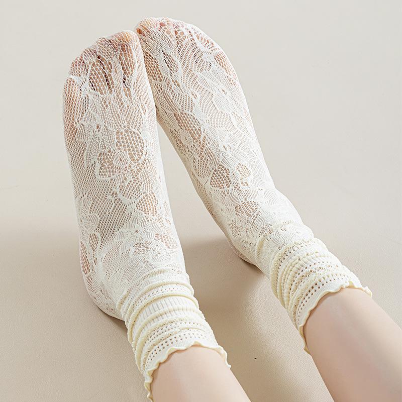 Women's Cute Lace Mary Jane Socks - Medium Tube, Calf-Length, Thin, Sweet, Summer Style.