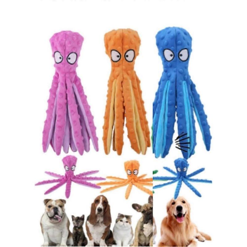 Whiskerspot 3pcs Octopus Dog Toy Set, Eco-Friendly No-Stuffing Plush Squeaky Chew Toys for Small Medium Dogs, Interactive Training (2025 New)