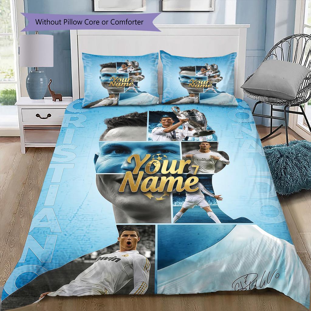 Set cu cuvertură personalizată Cr7 cu nume și model, husă cuvertură, față de pernă, cadou de casă, cadou de ziua de naștere(1 * husă de pilotă + 2 * fețe de pernă, fără miez)