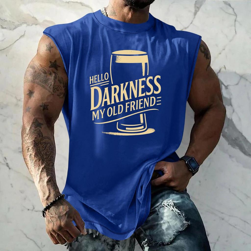 Men's Sleeveless Muscle Tank Top with Beer Themed Graphic Print Vintage Style Casual Summer Vest for Outdoor Activities