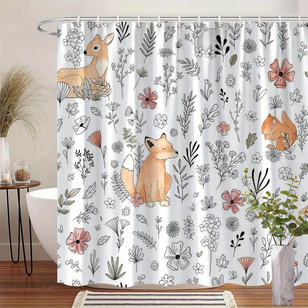 Whimsical Winter Forest with Deer and Birds Shower Curtain - Water-Resistant, Easy to Clean, Adds a Cozy and Nature-Inspired