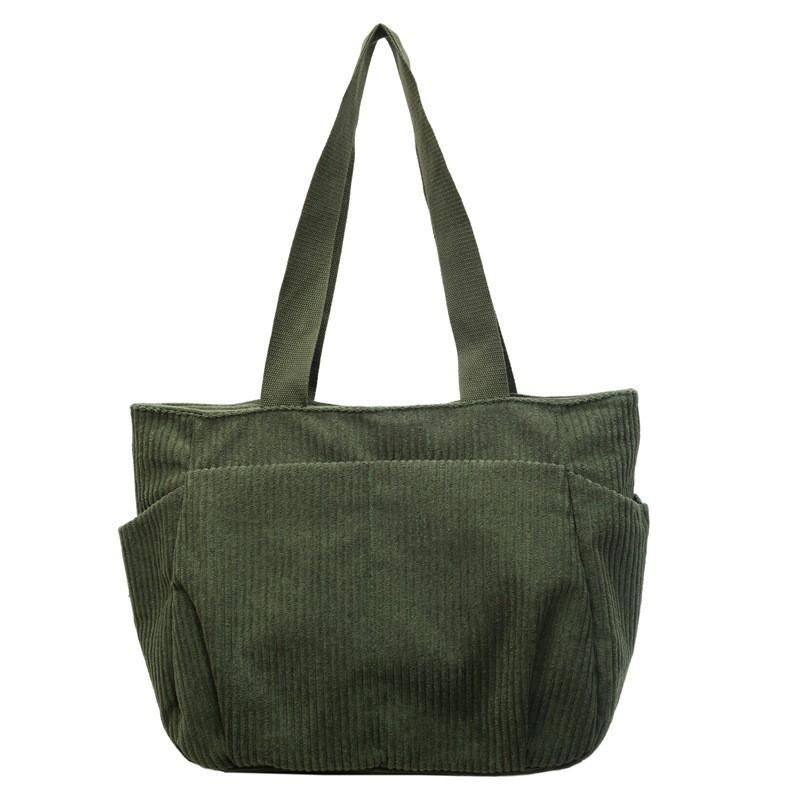 

Новая универсальная женская сумка-тоут большой вместимости, простая, вельветовая, на плечо, для поездок на работу, много карманов, офисная зелёный