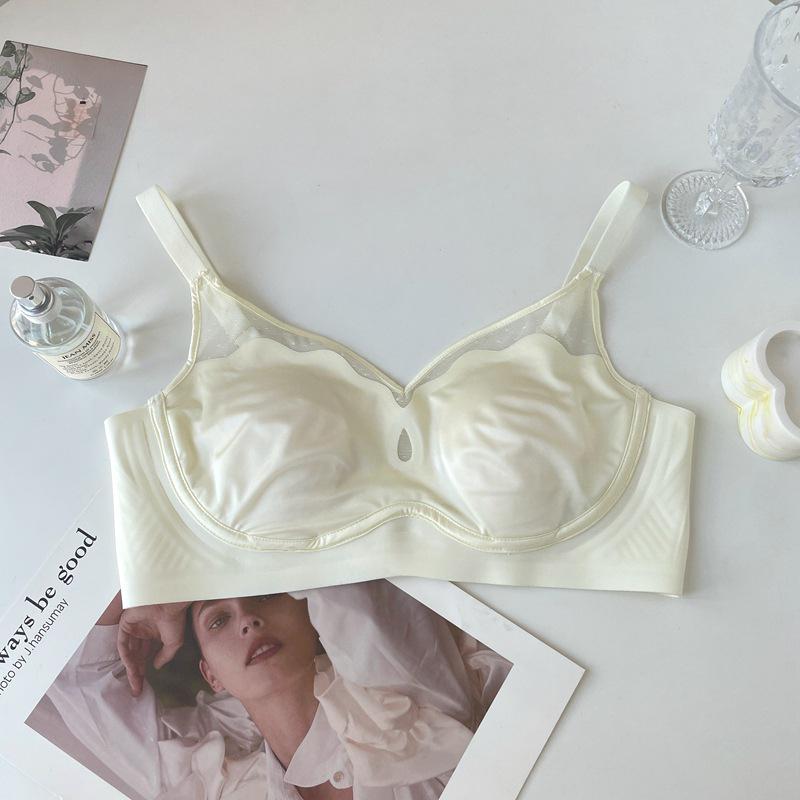 "Elegant French Satin Mesh Bra - Light, Anti-Sag, Wire-Free Design for All Sizes"