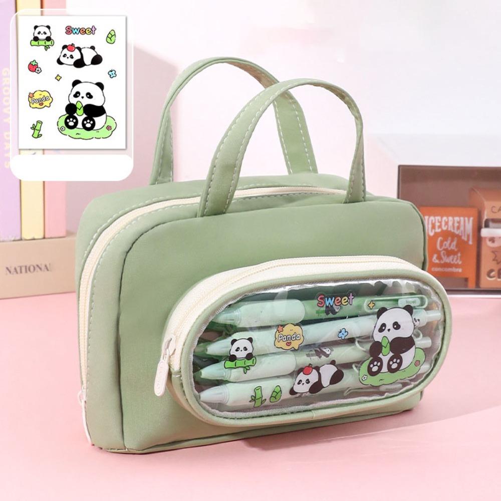 

Двухъярусная сумка для хранения канцелярских принадлежностей, большая вместимость, органайзер для ручек, чехол, ручной пенал для девочки зелёный