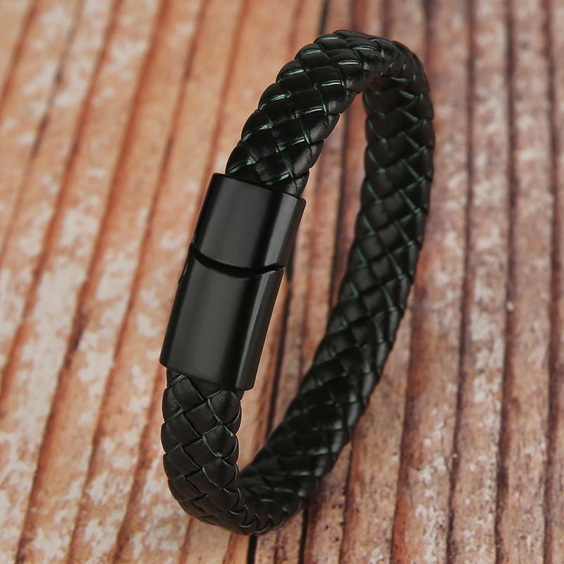 Mibrow Vintage Braided Leather Bracelet for Men Women Metal Magnetic Clasps Bracelets Punk Charm Men Fashion Jewelry